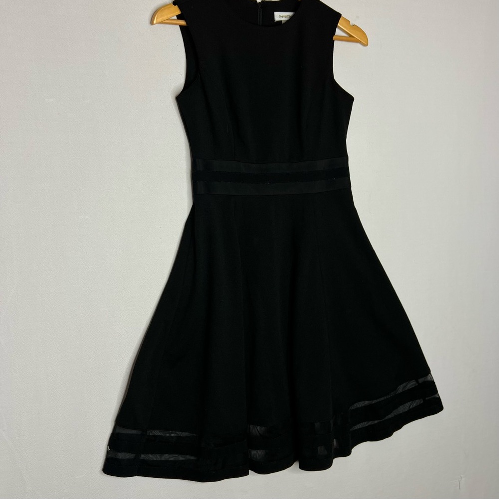 Calvin Klein Ilusion Trim Fit Flare Midi Dress Cocktail Girls Night Size 2 - Picture 2 of 10